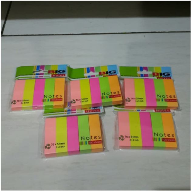 Sticky Notes Big 76x51mm (5 Colors) 100 Sheets | Shopee ...