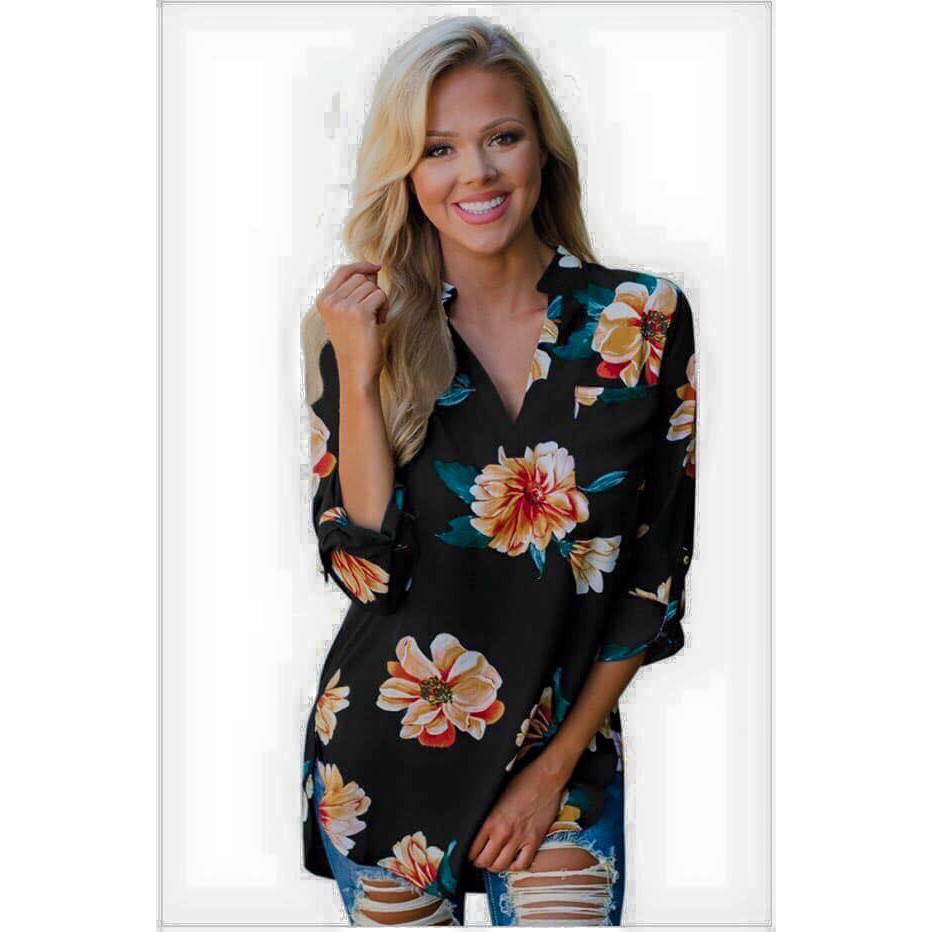 hqt fashion floral long sleeve top 3/4 casual ootd floral