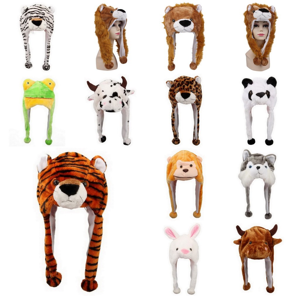 [Ready Stock] 50 KINDS Cold Weather Cartoon Soft Plush Animal Critter Winter Hat Fancy Dress