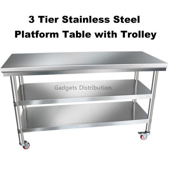 Portable 100cm 100x80x60cm 3 Tier Layer Stainless Steel Table Top