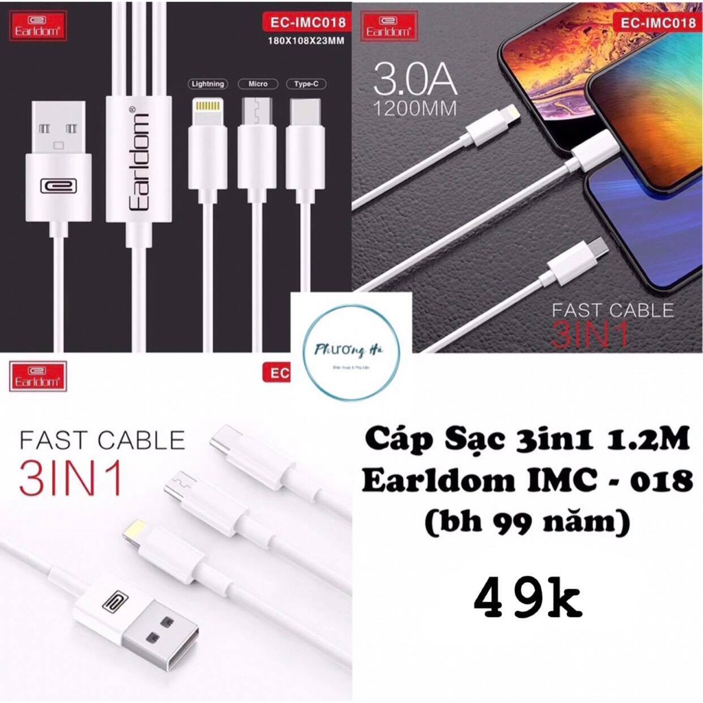 [3in1 charging] Quick charging cable supports 3 types of 3 in 1 Earldom