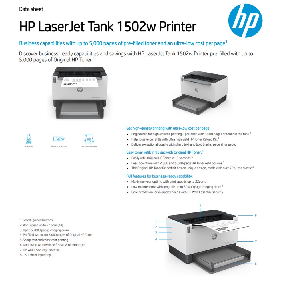 HP LaserJet Tank MultiFunction Printer MFP 2602sdw / MFP 1602w / 1502w
