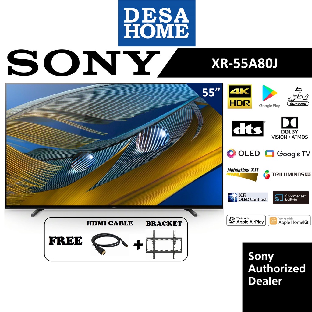 SONY XR-55A80J  55" BRAVIA XR OLED 4K UHD HDR SMART TV (GOOGLE TV) (FREE HDMI CABLE & BRACKET) XR55A80J / A80J