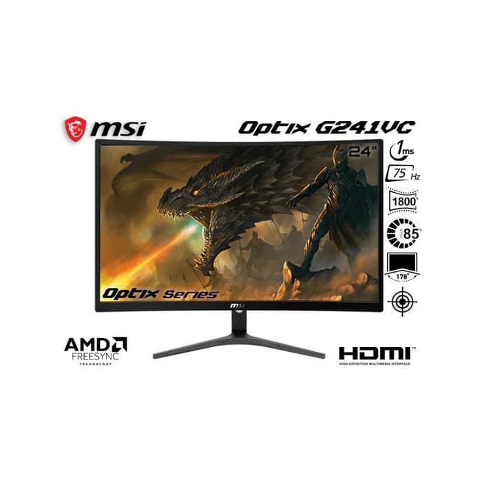 Gaming Monitor 24inch Msi G241vc Vga Hdmi 75hz Curve Official Framless Shopee Malaysia