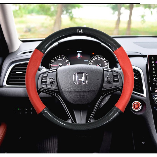 Carbon Fiber Leather Black Suede Car Steering Wheel Cover For Honda Interior