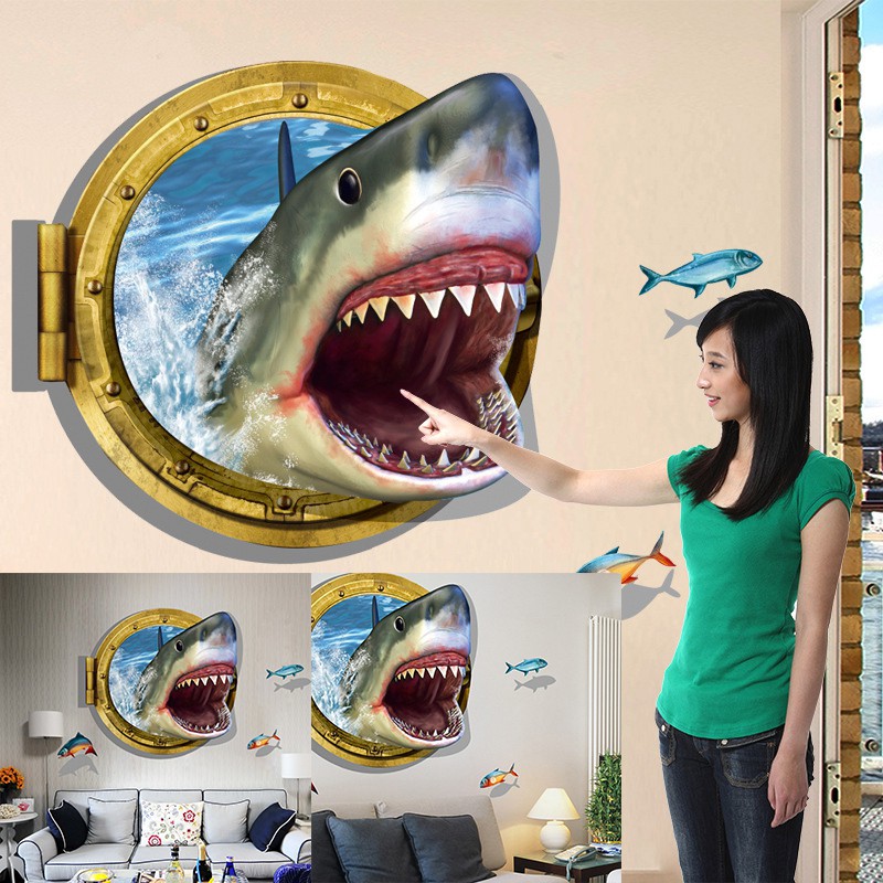 Removable 3D Shark Ocean Wall Sticker Art Vinyl Mural DIY Decal Room Home Decor