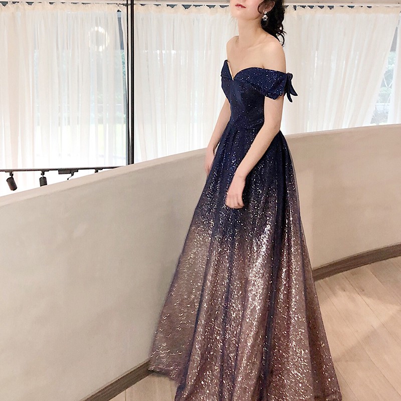 blue glitter gown