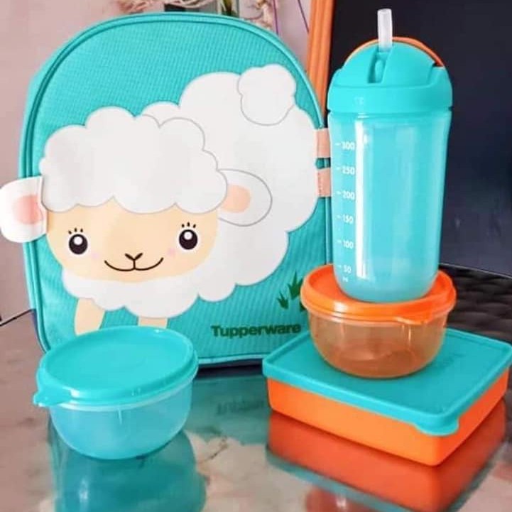 Tupperware Back To School Set / Sheep Cartoon Blue School Bag / Full Set or Without Bag Choice / Sheep Blue School Bag