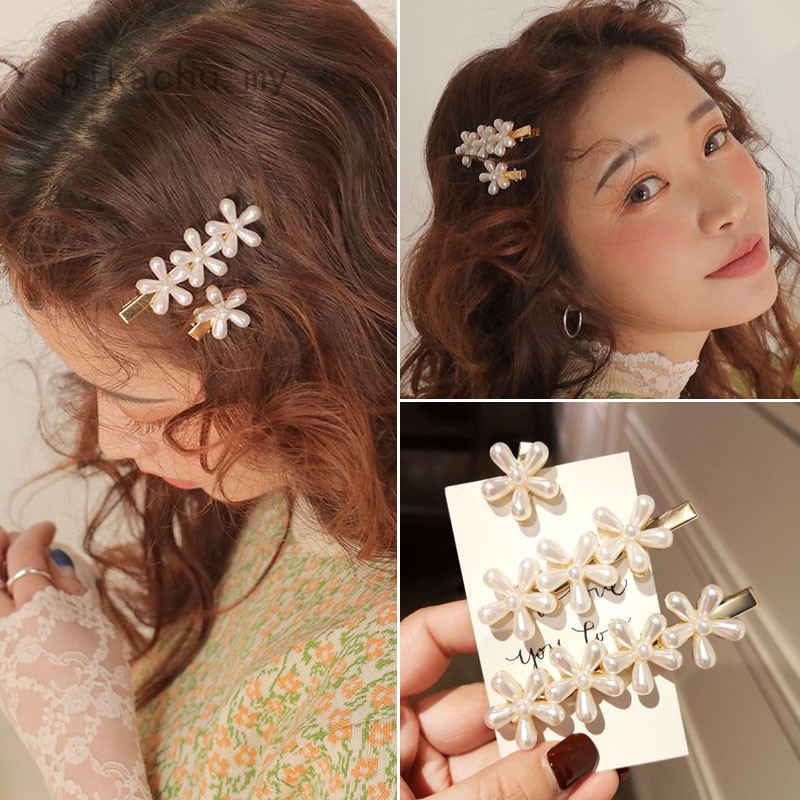 Fashion Women Girl Pearl Flower Hair Clip Side Clip Bangs Clip