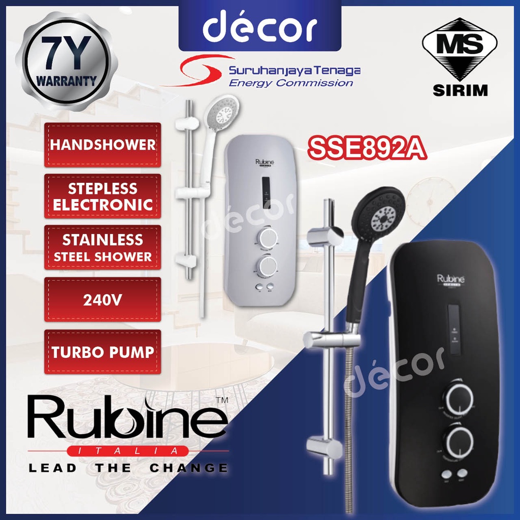 RUBINE Water Heater RUBINE SSE892A BCB AC Pump Inverter AC Booster Pump White Carbon Black
