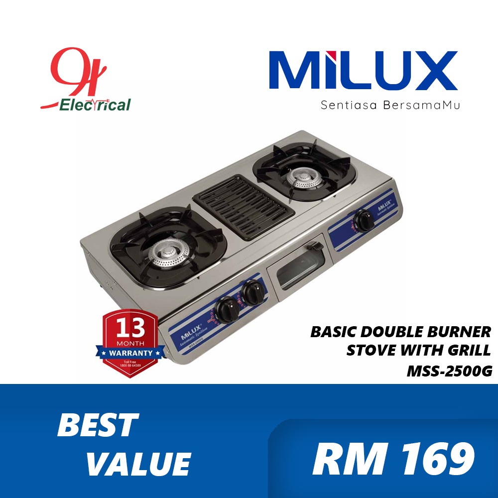 MILUX 3.3kW Double Burner Gas Stove with Grill MSS2500G Shopee Malaysia