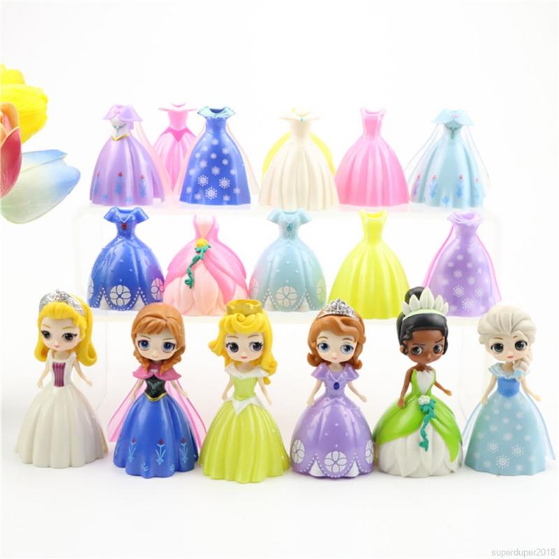 18pcs Magic Clip Princess Figures Magic Clip Dress Qposket Alice Amber Tiana Dolls Elsa Anna Model Kids Toys Shopee Malaysia