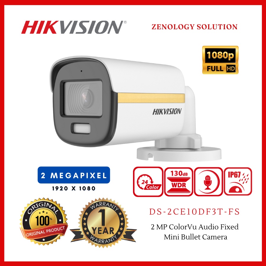 Hikvision DS2CE10DF3TFS 2 MP ColorVu Audio Fixed Mini Bullet Camera