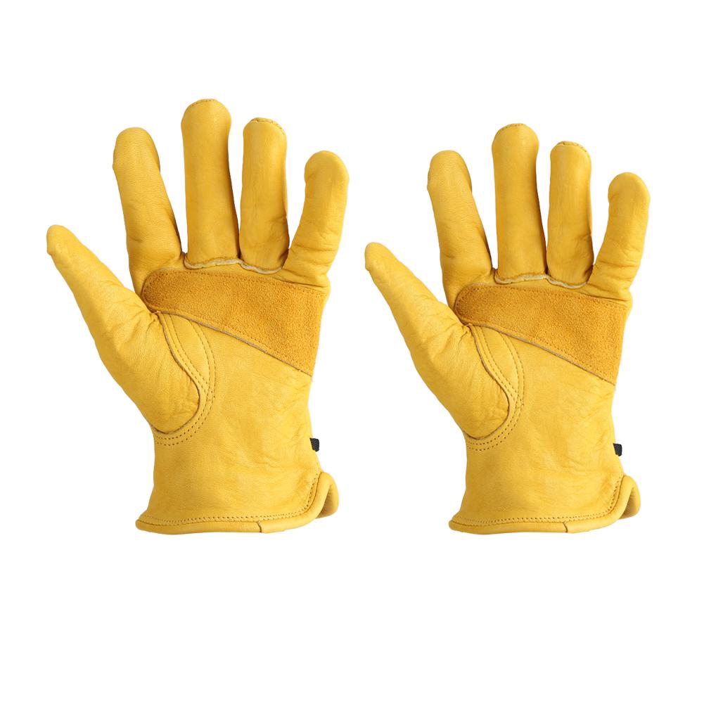 yellow leather gloves