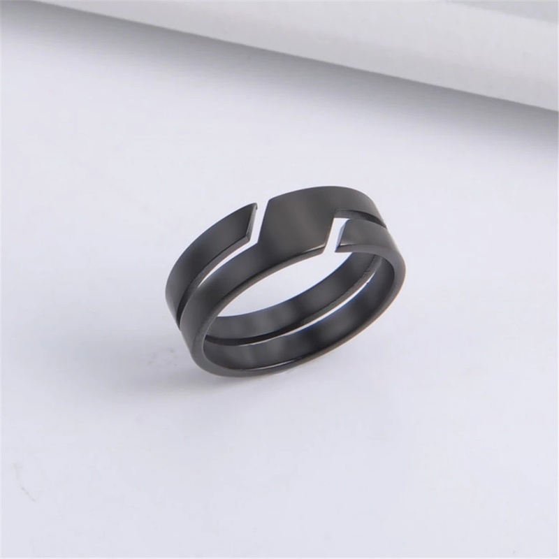 Korean Version Classic Personality Line Pattern Metal Ring/ Black Silver Color Simple Temperament Geometry Finger Ring/ Fashion Trend Daily Jewelry