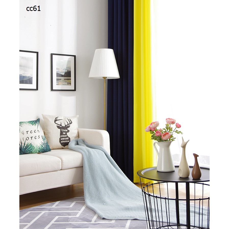 Nordic Curtain Fabric Stitching Dark Blue Stitching Yellow