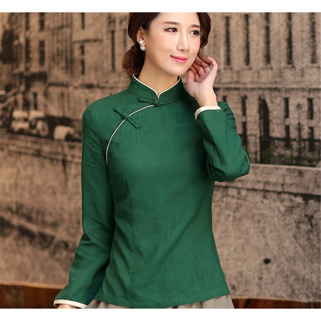 Shanghai Story Chinese Tops Long Sleeve Tang Qipao Shirt Blouse