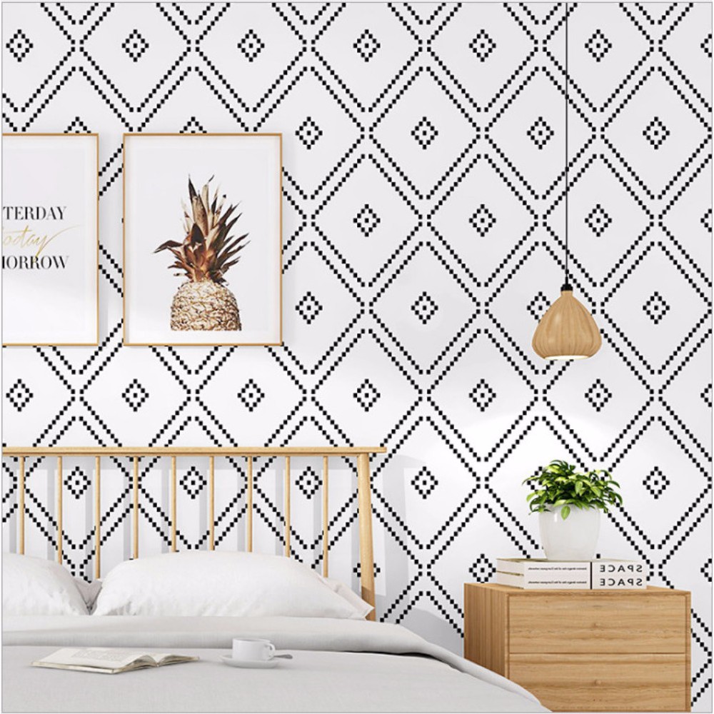 nordic wallpaper black and white plaid diamond bedroom living room shopee malaysia shopee malaysia