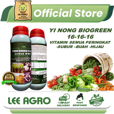 1l Yi Nong Biogreen 16-16-16 + Te / Baja Semburan Foliar / Baja Foliar ...