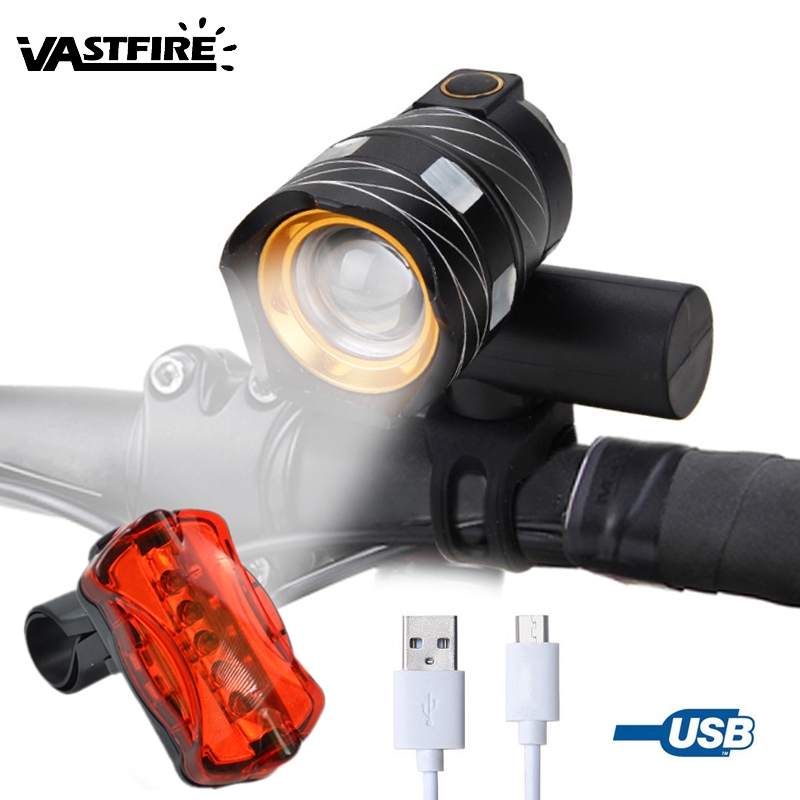 Zoom USB Rechargeable 15000LM T6 LED Cycling Bike Headlight Torch Tailight Set