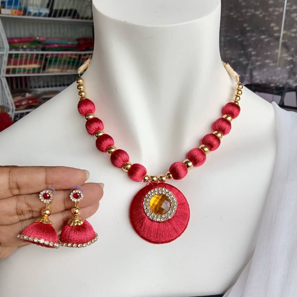 Ready Stock Necklace Set / Silk Thread Necklace Sets / Indian Silk Necklace Set / Necklace For Saree / Colorful Necklace