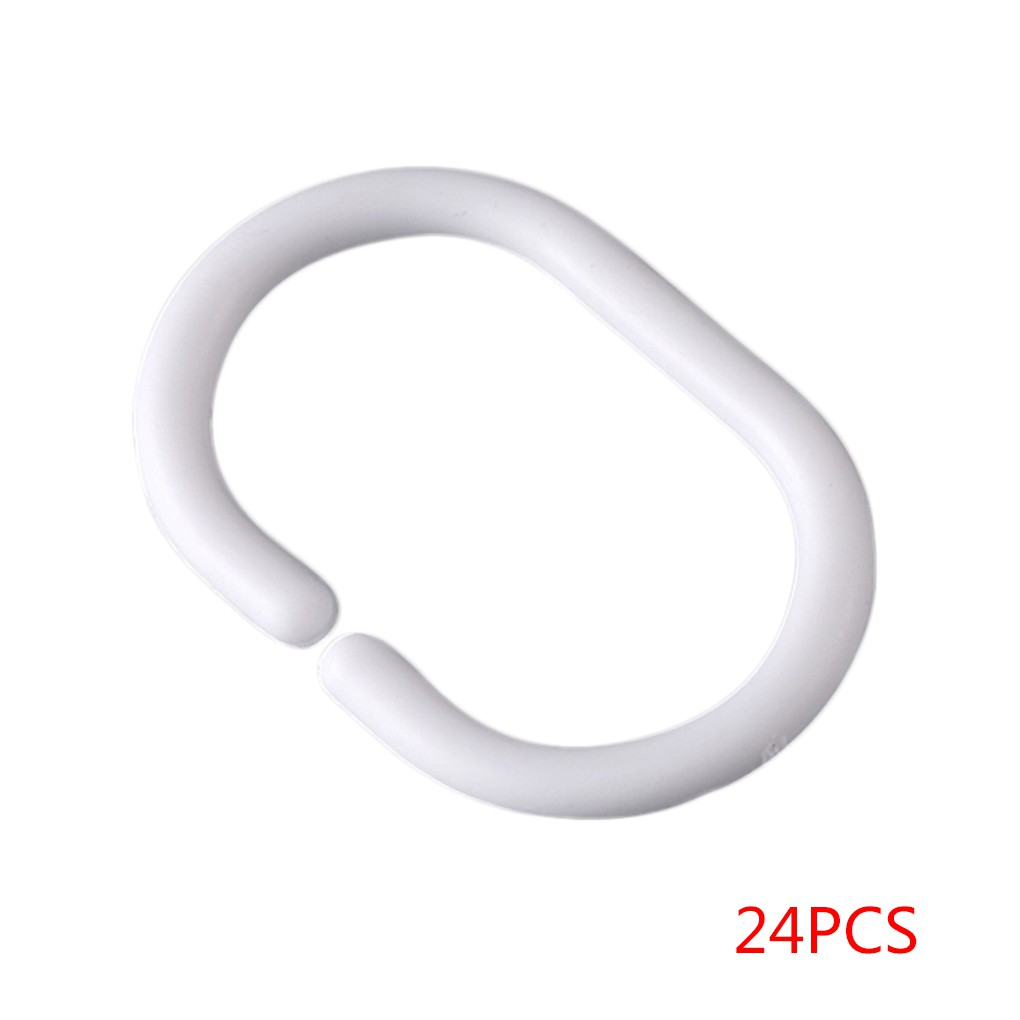 24pcs Set White Plastic C Bath Drape Shower Ring Loop Bathroom