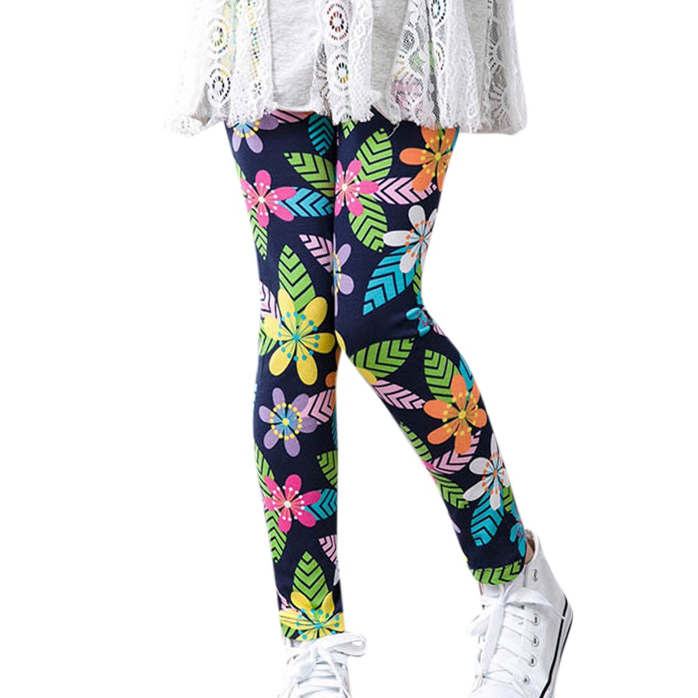 Young Girls Floral Print Pants Kids Skinny Leggings For Kids 2-14 Years  Casual Jogging Running Autumn
