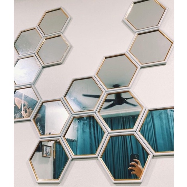 CERMIN HIASAN DINDING HEXAGON MIRROR | Shopee Malaysia