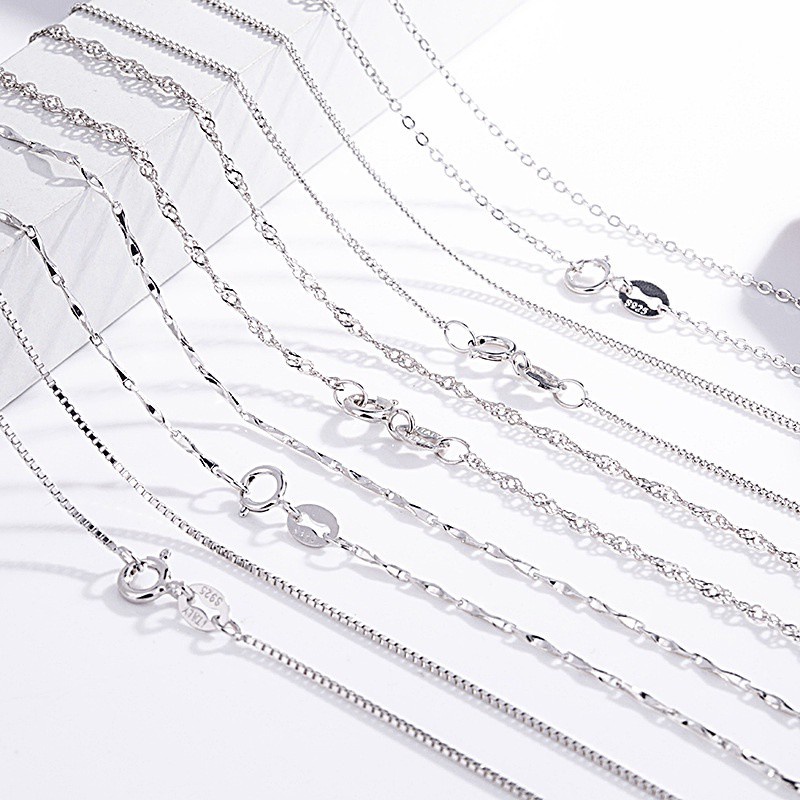 40-60cm【In Stock】100% Real 925 sterling silver Necklace Chain Female Clavicle chain Pendant 1.2MM Different Design/Length Thin Chain Korean fashion Jewelry Gift