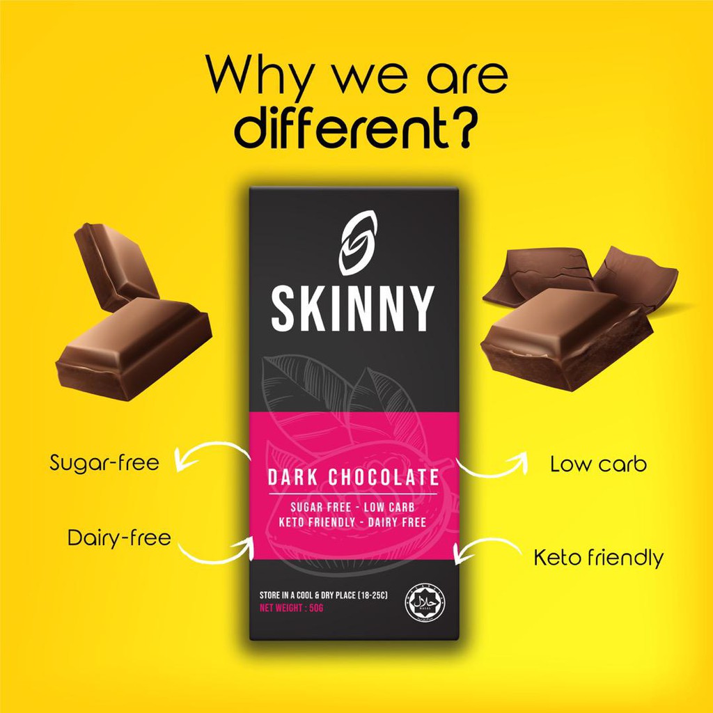 Skinny Dark Chocolate Coklat Diet 50 Gram Kemasan Baru Shopee Malaysia