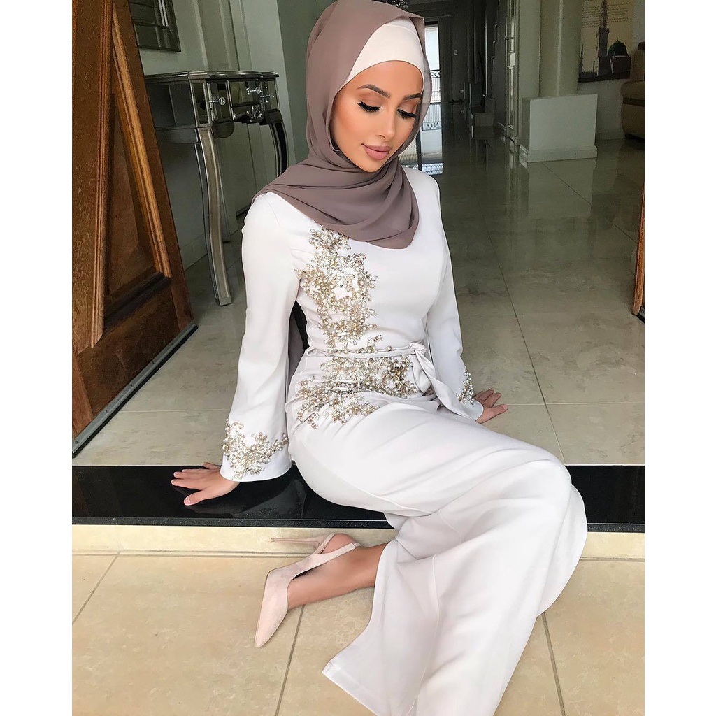 Versatile Durable abaya Arabian Lace Beaded maxi Dresses Muslim baju Muslimah robe women wear dress - Image 5