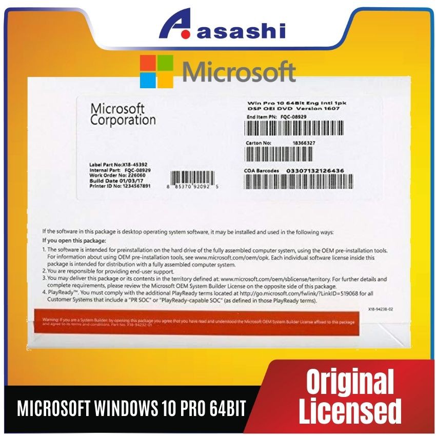 Microsoft Windows 10 Pro 64bit Oem Original Fqc 08929 Shopee Malaysia