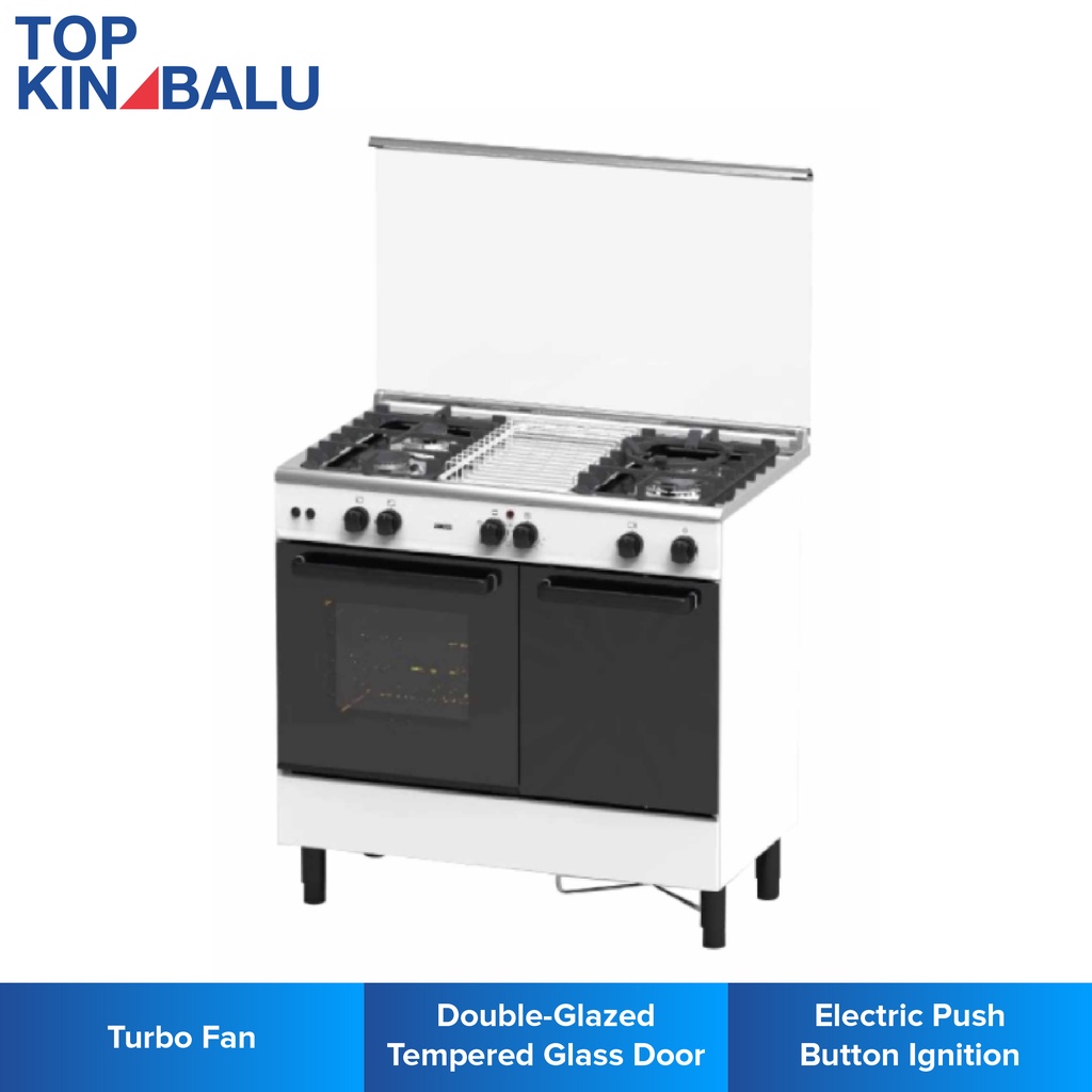 [SABAH ONLY] ZANUSSI ZCG932W FREESTANDING 3 BURNER GAS COOKER WITH 62L ELECTRIC OVEN