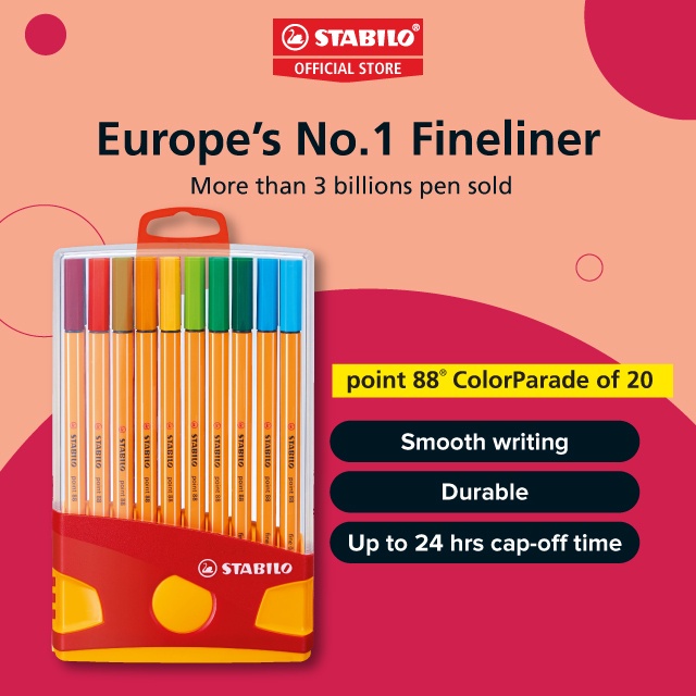 Stabilo Point 88 Fineliner Colorparade Set Of 20s Colour 04mm Line