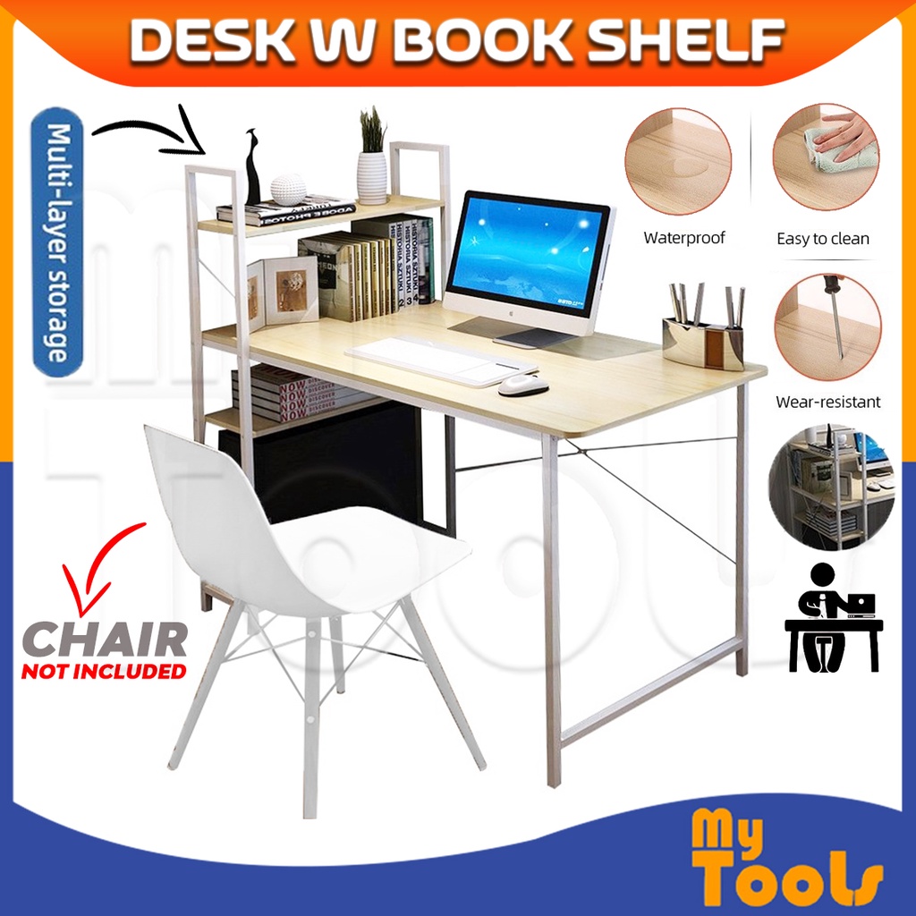 Mytools Study Deck Writing Desk Office Computer Table With Book Shelf 3 Tiers