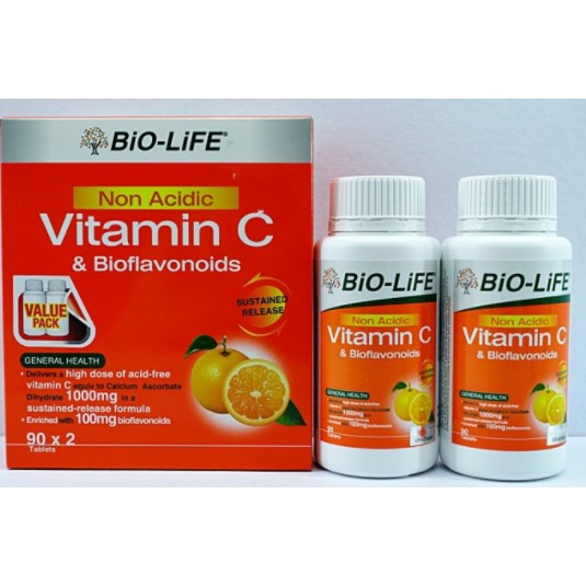 Bio-Life Non Acidic Vitamin C u0026 Bioflavanoids 1000mg 90 tablets X 