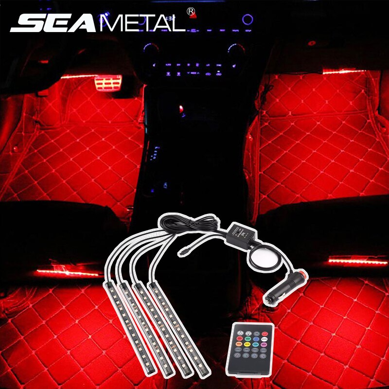 12V LED Car RGB Strip Lamps Auto USB Atmosphere Lights Interior Decoration Ambient Light USB Cigarette Lighter Remote Control