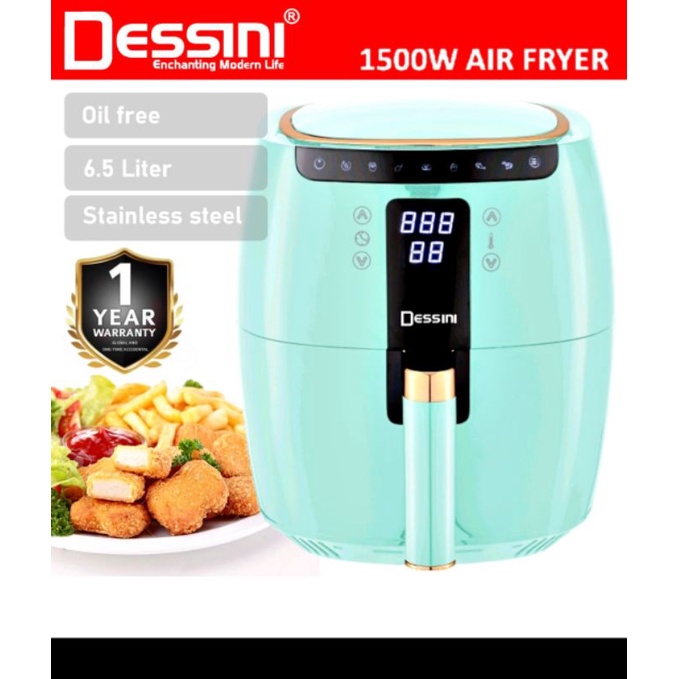 [ORIGINAL] DESSINI ITALY 6.5L Electric Air Fryer Timer Oven Cooker Non-Stick Fry Roast Grill Bake Machine
