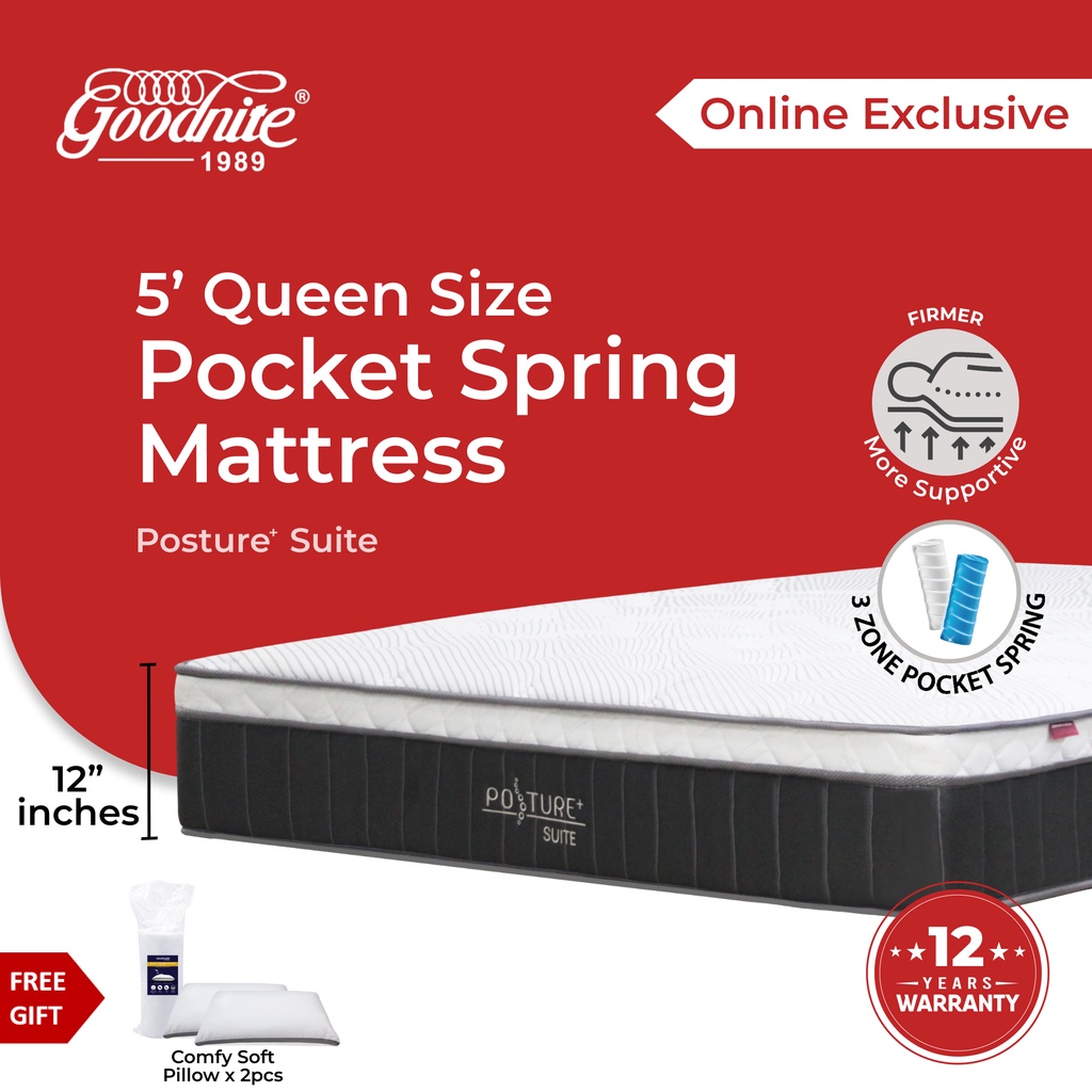 [FIRM]Goodnite Posture Suite 12inch 3Zone Pocket Spring+Coconut Fibre+Rebonded Foam Firm Mattress/Tilam spine support