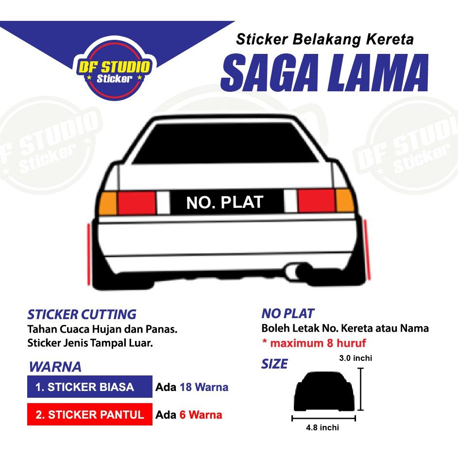 Sticker Belakang Kereta Proton Saga Lama, 1 Pcs, Boleh ...