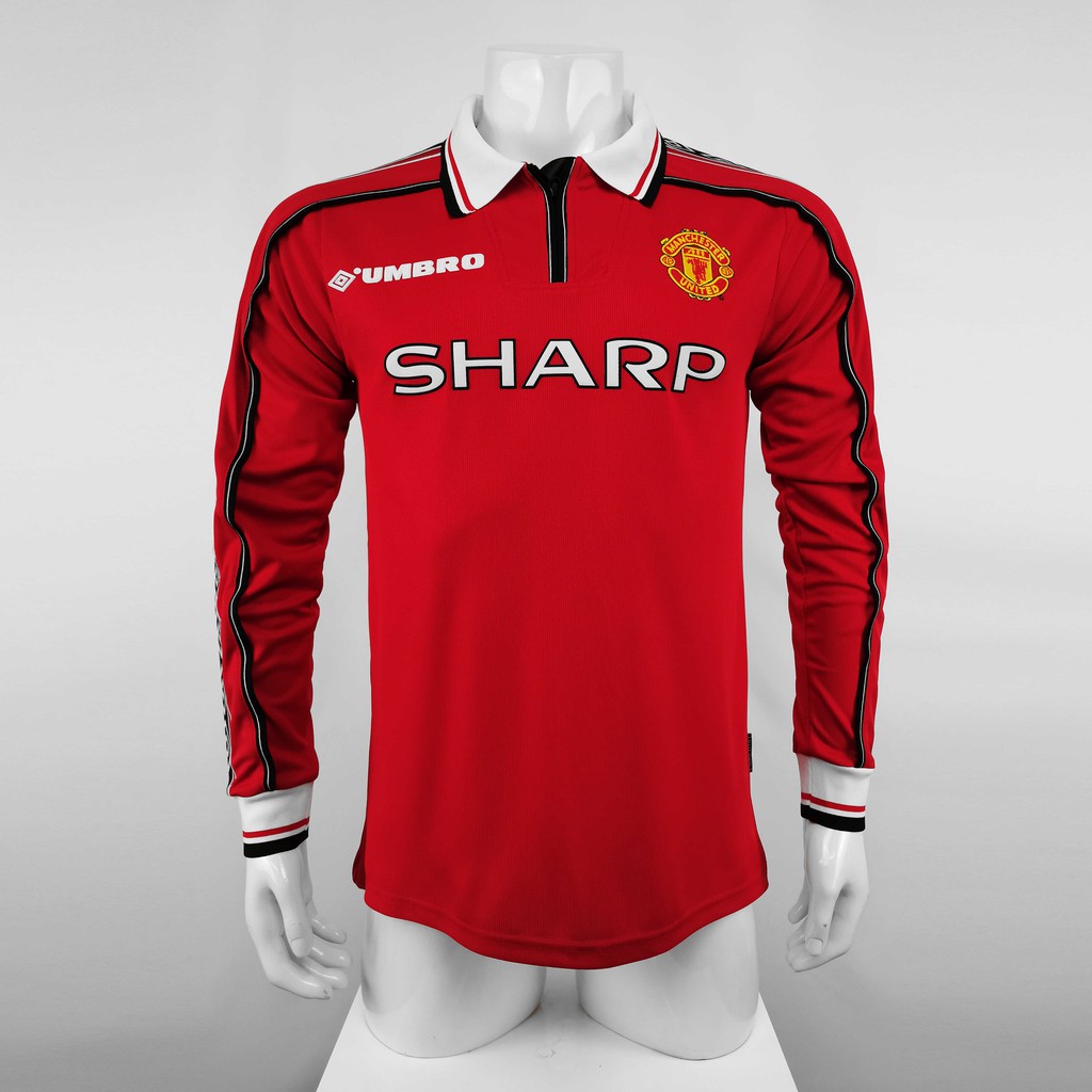9899 Manchester United Home Long Sleeve Retro Soccer Jersey Football