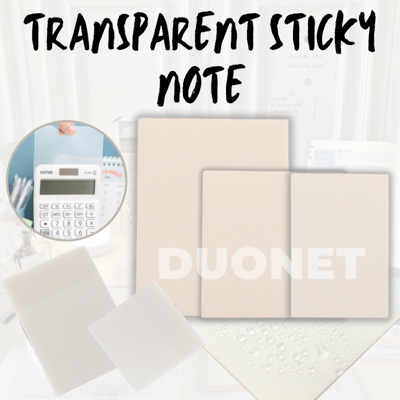 DUONET Transparent Sticky Notes Set 50Sheets Waterproof Memo Pad Study Writing Bookmark Sticker Planner Stationery