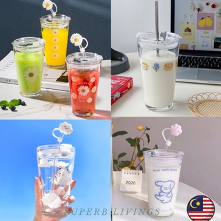 300ml Kawaii Boba Bear Glass Cup With Straw & Lid