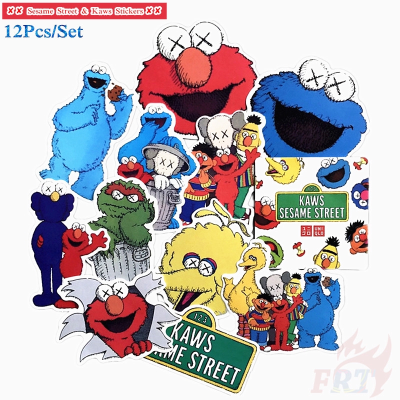 Sesame Street & Kaws Stickers 12Pcs/Set DIY Waterproof Laptop Doodle