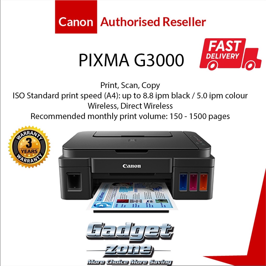 CANON PIXMA G3000 COLOR INK PRINTER PRINT COPY SCAN WIRELESS