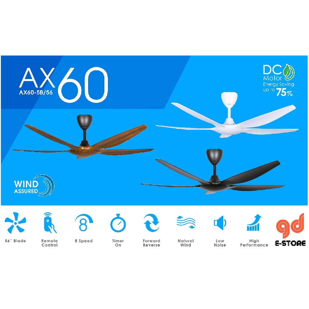 ALPHA AlphaFan - AX60 5B 56 Inch DC Motor Ceiling Fan with 5 Blades (8 ...