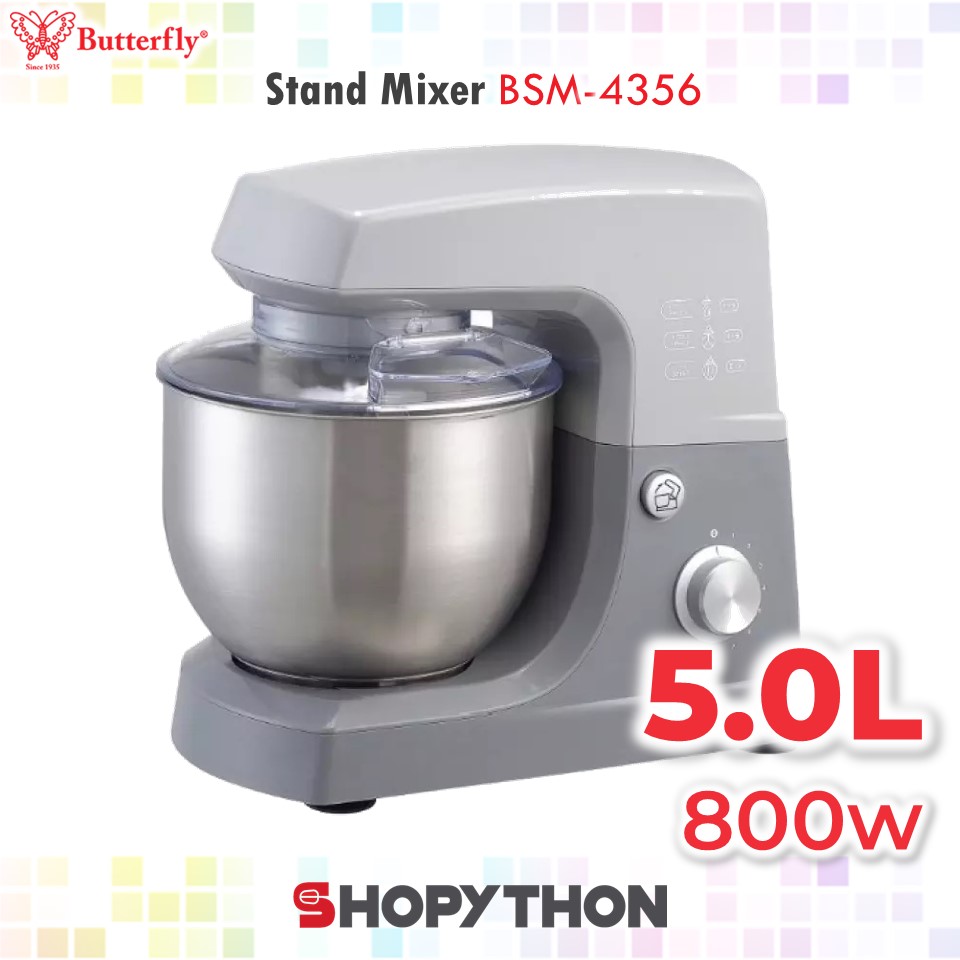 Butterfly Stand Mixer Bsm 4356 5 0l 800w 8 Speeds Control Whisk Beater Dough Hook Home Baking Pengadun Cake Biscuit Shopee Malaysia