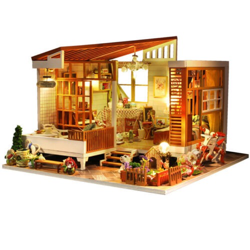 Diy Miniature Wooden Countryside Dollhouse Furniture Led Kit