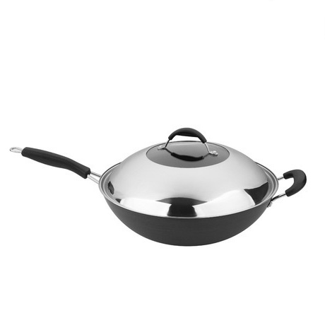 [Ready Stock] [Sandwish bottom] Alloy Titanium Chinese Cooking Wok With Stainless Steel Lid 36cm