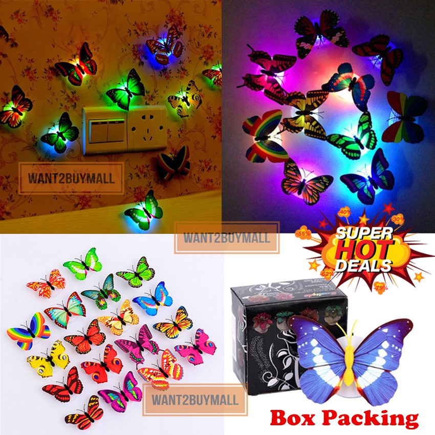 Hot Selling Colorful Changing Romantic Butterfly Night LED Light Bright Glowing Home Room Lamp Party Wall Decor